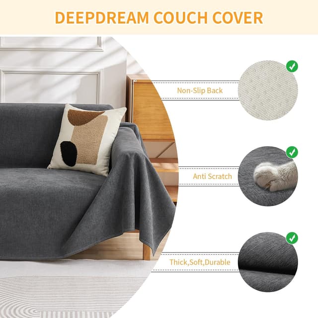 Detalle de Deep Dream Cat-Scratch Resistant Couch Cover (Waterproof, Anti-Slip) – Dark Grey, 71" x 118