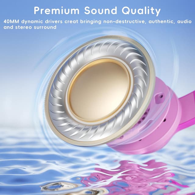 Detalle de Candy Bila Kids Headphones (Wired) with Microphone, Volume Limiter, Over-Ear – Gradient Deep Pink