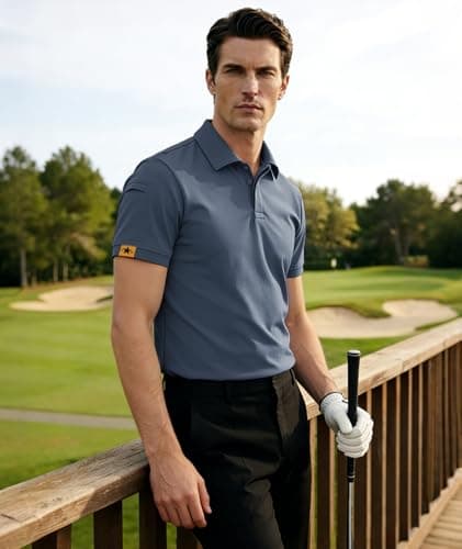 Detalle de JACKETOWN Polo de manga corta para hombre de secado rápido y transpirable (Azul marino)