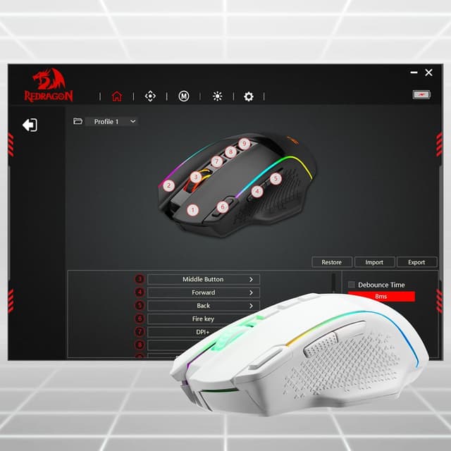 Thumbnail 6 de Redragon M991 Wireless Gaming Mouse (White) with Rapid Fire key, 9 macro buttons and 26000 DPI
