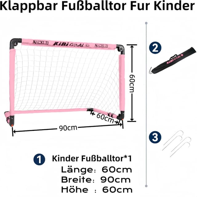 Detalle de KiBiGOAL Kinder-Fußballtor faltbar (rosa) 90x60 cm für Indoor & Outdoor