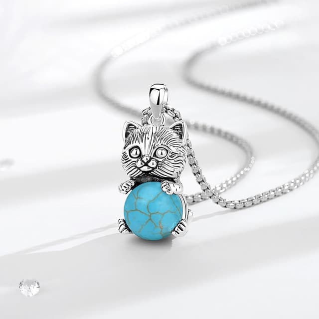 Detalle de INFUSEU Kristall-Katzenanhänger Kette mit sphärischen Kristallen – Gothic Schmuck als Geschenk