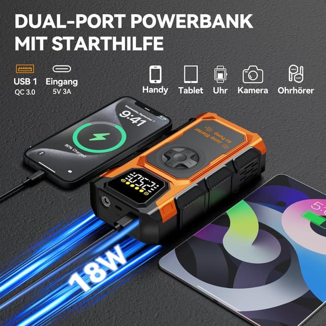 Detalle 2 de 6000A Starthilfe-Powerbank 12V mit Kompressor ⛽