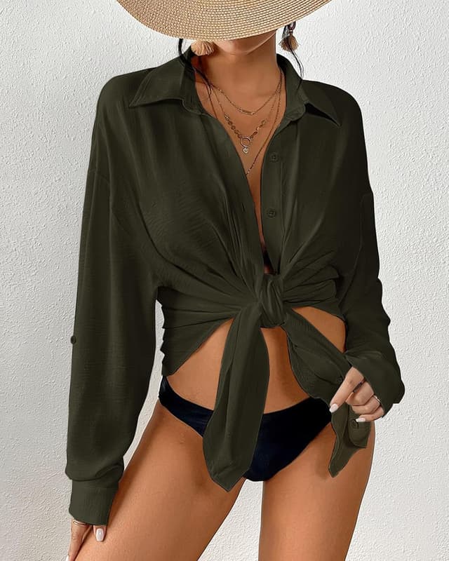 Detalle de Tanmolo Damen Strandkleid / Bikini-Überwurf mit V-Ausschnitt – Polyester Strandponcho