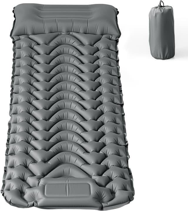Detalle de RUMBALUXY Inflatable Camping Sleeping Pad with Built-in Foot Pump, Waterproof 50D Nylon (Grey)
