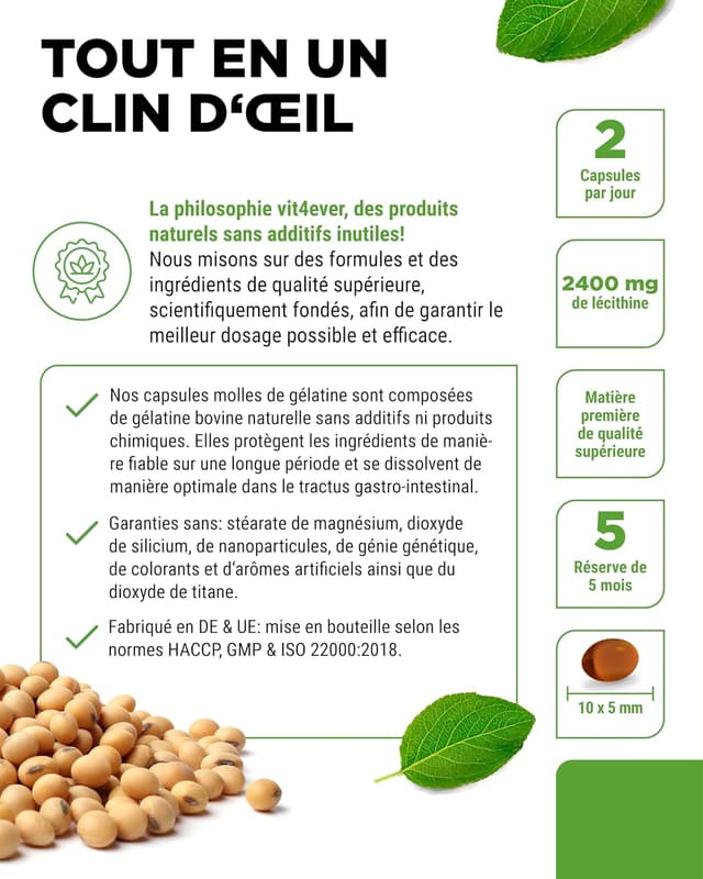 Detalle de Lécithine de soja 1200 mg (300 softgels) Premium – Phosphatides inclus