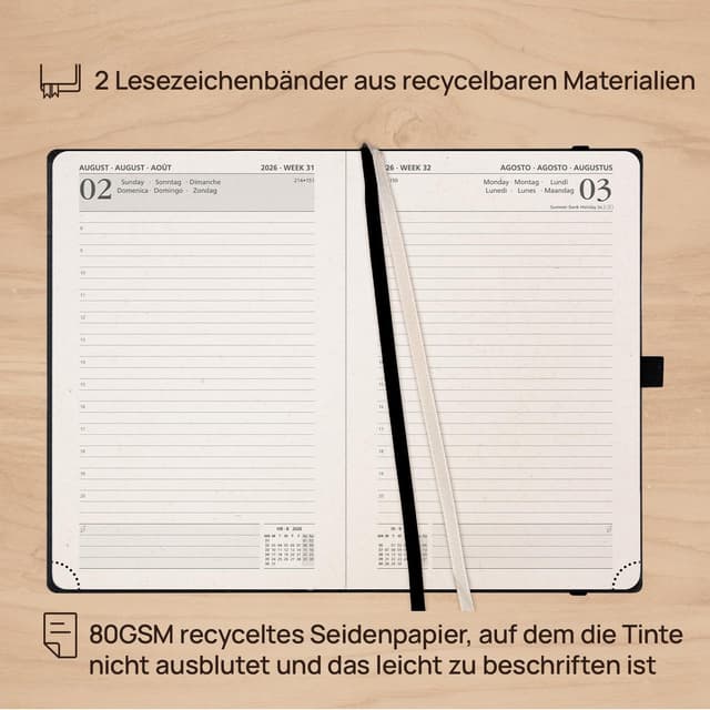 Detalle 2 de POPRUN Kalender 2026 Tagesplaner 21,5 x 14,5 cm 📅