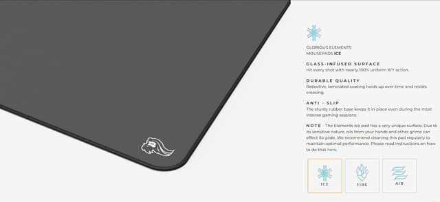 Detalle de Glorious Gaming Elements ICE gaming mousepad (glass-infused cloth surface) – 430 x 380 x 3mm, black