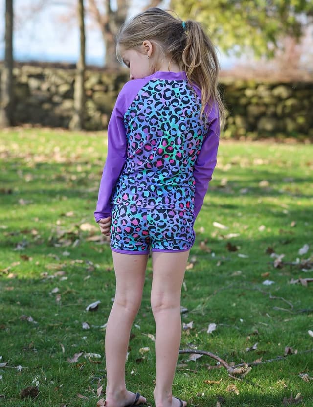 Detalle de TUONROAD Girls 2-Piece Rash Guard Swimsuit (Long Sleeve Tankini) for Ages 4–10