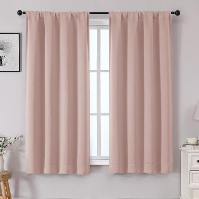 Detalle de OWENIE Sally Blush Pink Blackout Curtains for Bedroom 2 Panels 🌟