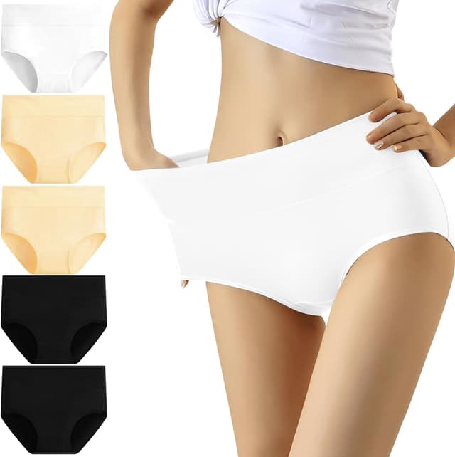 Detalle de YouShow Women’s High Waist Cotton Knickers – Full Briefs, 5 Pack (Multiple Colours & Sizes)