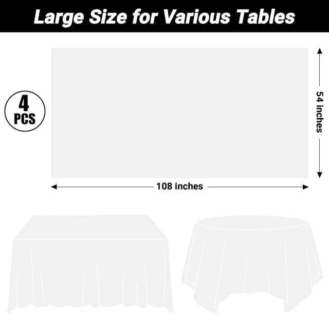 Thumbnail 1 de 4 Packs White Plastic Tablecloth 54 x 108