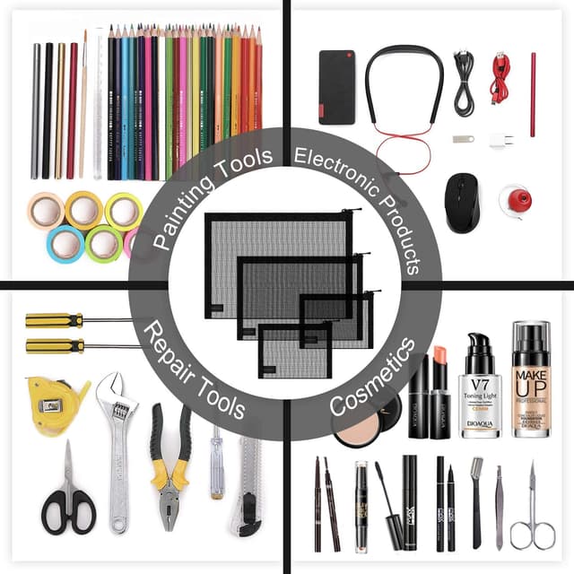 Detalle 2 de EASYFUN Mesh Pouch Set (4 Pack) – Zipper Cosmetic Organizer Bags for Travel and Daily Small Items