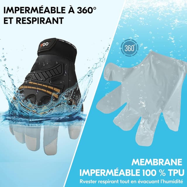 Detalle de Gants de travail thermiques imperméables Vgo… avec doublure Thinsulate, compatibles écran tactile (GA8954FLWP)