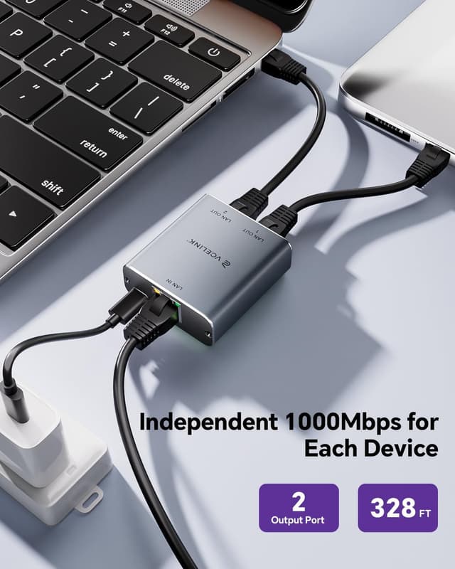 Detalle 2 de VCELINK Ethernet Splitter 1000Mbps 1 to 2