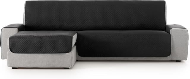 Detalle de Textilhome Copridivano 3 posti con penisola sinistra Adele trapuntato reversibile universale nero (fino a 200 cm)