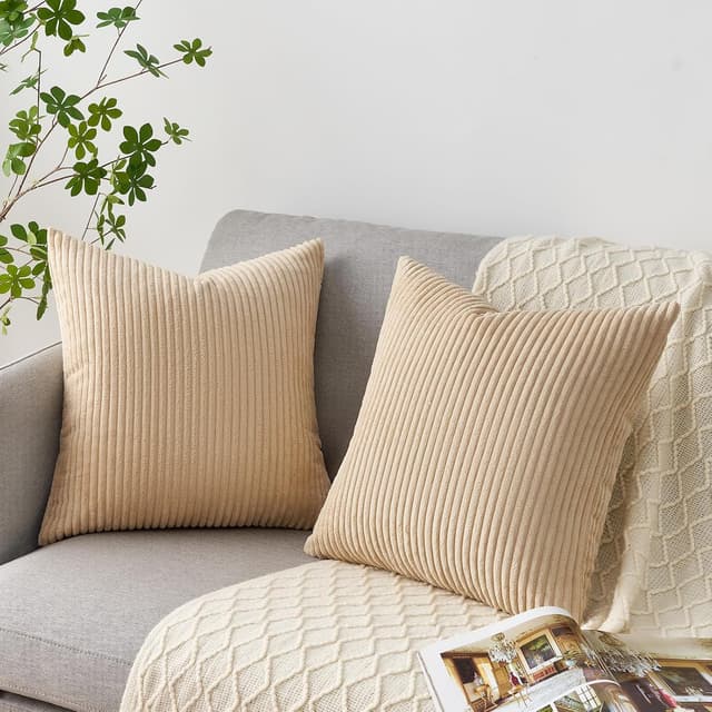 Detalle de Topfinel 2er-Set Kissenbezüge 40x40 aus Kordsamt (Khaki) – mit verstecktem Reißverschluss