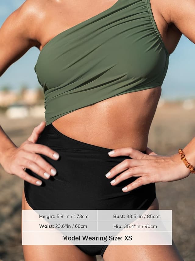 Detalle de CUPSHE Costume da bagno intero da donna monospalla color block con ritaglio laterale increspato