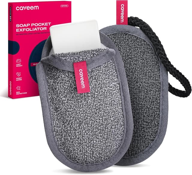 Detalle de Seifenspender-Tasche mit Rauer & Sanfter Peeling-Oberfläche – Netzbeutel mit Griff, 2er Pack