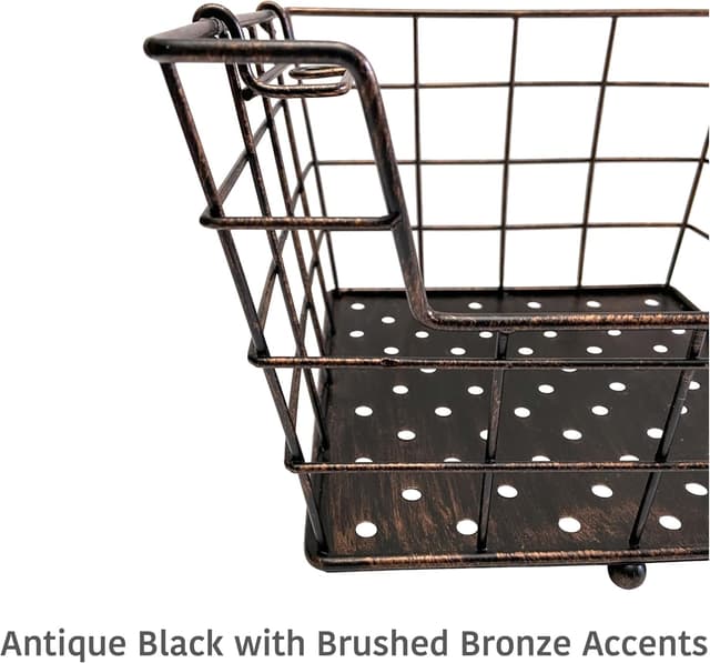 Detalle de Mikasa Gourmet Basics Ferme 4-Tier Market Basket with Antique Black Wire & Acacia Wood Handle
