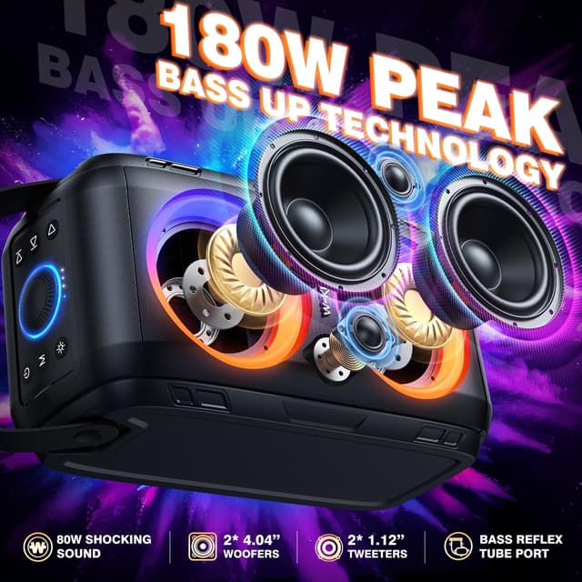 Detalle 2 de 180W PEAK W-KING Bluetooth Musikbox mit 105 dB, IPX5, LED-Licht & 24h Akku