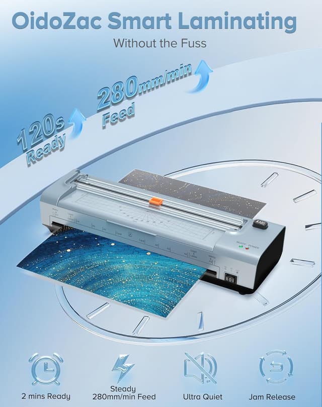 Detalle de 13 Inch Laminator Machine for A3/A4 with Hot & Cold, Anti-Jam, 20 Laminating Sheets and 10-in-1 Trimmer/Cutter