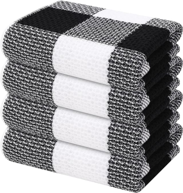 Detalle de Mordimy 100% Cotton Waffle Weave Kitchen Towels (13 x 28 in), Black & White Buffalo Check, 4-Pack