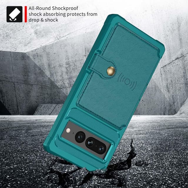 Detalle 2 de XYZNTMF Flip Wallet Case for Google Pixel 7 Pro (Cyan) with Card Holder, Magnetic Clasp & Kickstand