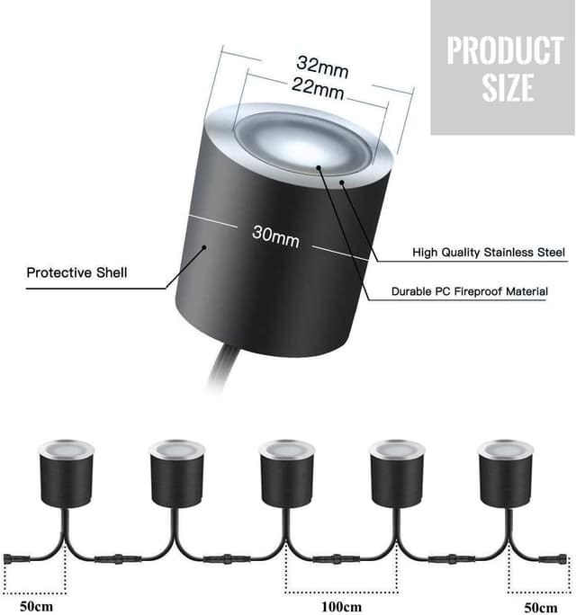 Detalle de Kit faretto LED da incasso 12 V IP67 0,6 W diametro 32 mm (10 set) bianco naturale