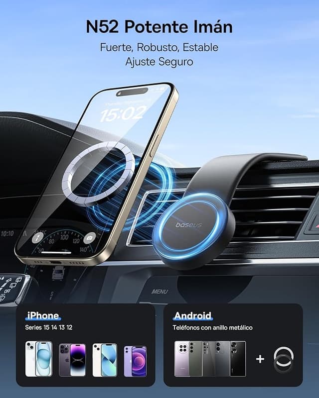 Detalle 1 de Baseus C02 Soporte Magnético para Coche 🚗 Compatible con iPhone y Samsung