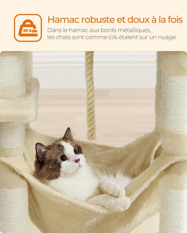 Detalle de Feandrea Arbre à chat PCT215M01 (112 cm) avec 11 poteaux à griffer, hamac et 2 plateformes