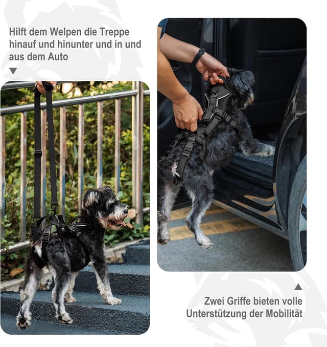 Detalle de OneTigris Hopper harnais pour chien taille S (noir) avec 2 poignées pour soutien et rééducation