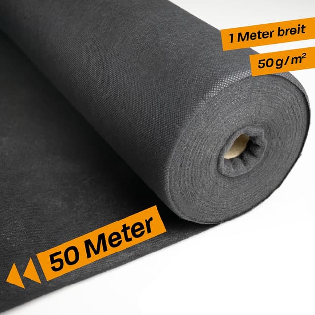 Detalle de Hinrichs Unkrautvlies 50 m – wasserduchlässige Unkrautfolie (50 g/m²) gegen Unkraut