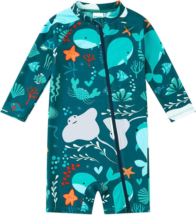 Detalle de upandfast UPF 50+ toddler rashguard swimsuit with full-length zipper (baby girl/boy)
