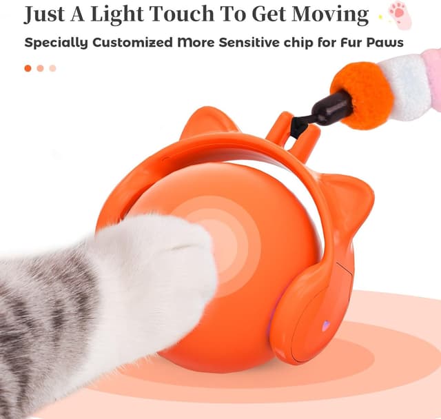 Detalle 2 de GoldenSun Automatic Interactive Cat Ball Toy (Orange) – 4 modes, chirps & LED lights, USB-C rechargeable