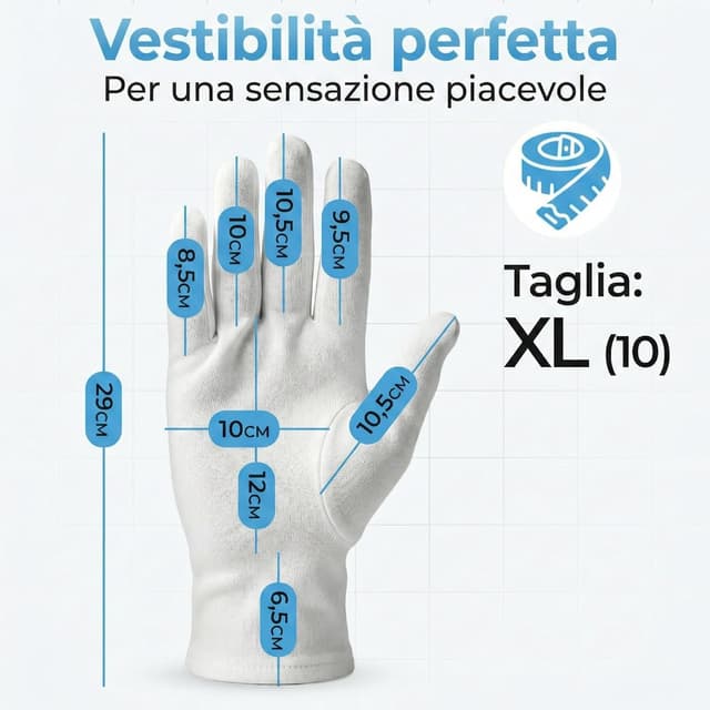 Detalle de Guanti di cotone naturale bianchi (3 paia) XL per uso notturno e lavori domestici