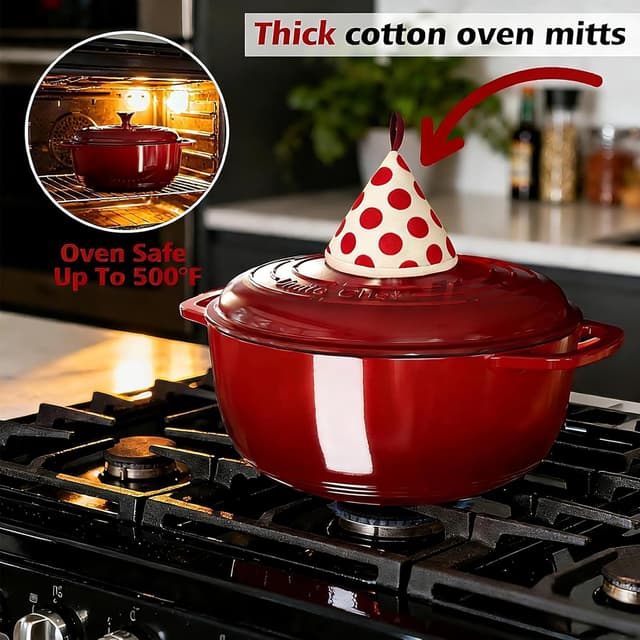 Detalle de Umite Chef 6QT Enameled Cast Iron Dutch Oven with Lid (Red) — Oven & Stovetop Safe