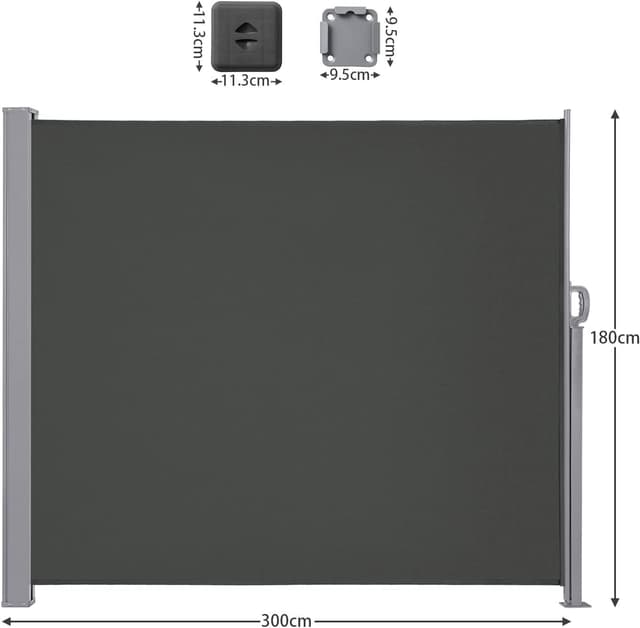Detalle 2 de LARMNEE Seitenmarkise mit Stahl-Kasten (ausziehbar) 180 x 300 cm Anthrazit EBK183TBP02