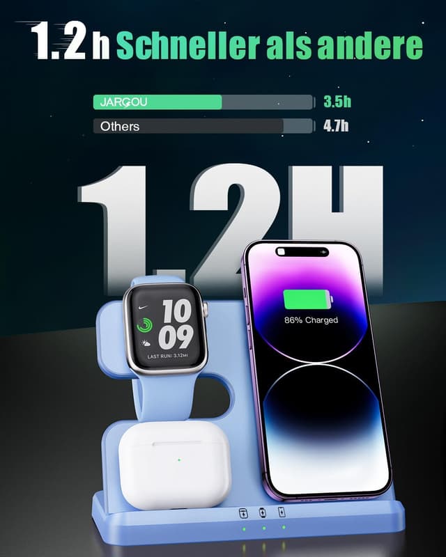 Detalle de JARGOU 3-in-1 kabelloses Ladegerät: Induktive Ladestation für Apple Watch, iPhone & AirPods