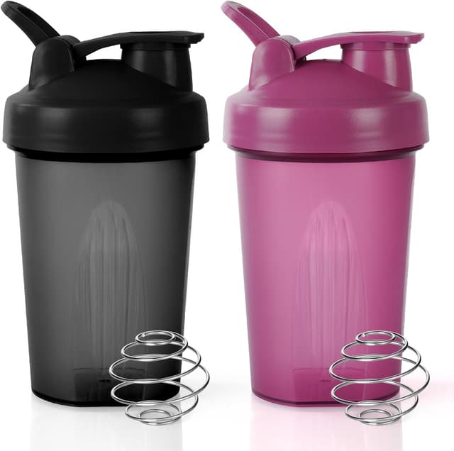 Imagen de ACWOO Protein Shaker Bottle (500ml, 2-pack) with stainless steel mixing ball – leakproof flip-top, BPA-free, black & purple en OfertitasTOP