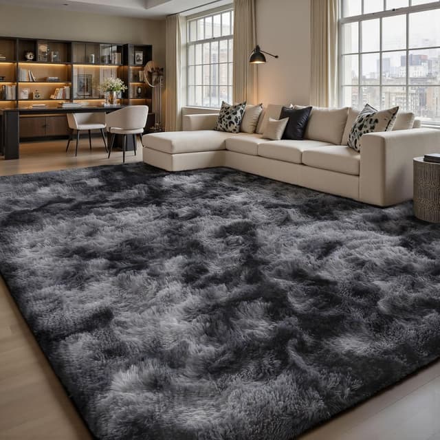 Detalle de Sour Lemon Rugs Living Room 160x230cm Grey Shaggy Rug with Non-Slip Dots