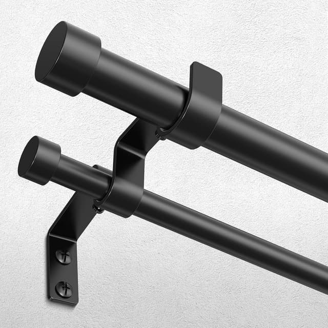 Detalle de Black Double Curtain Rod (72 to 144 Inch Extra Long Dual Curtain Rods) Telescopic Metal Drapery Pole Set