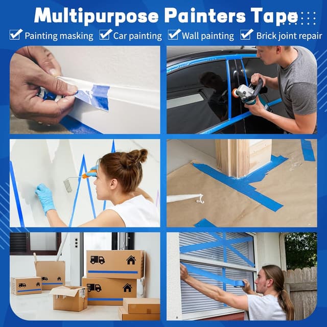 Detalle de BFHKXW 3 Rolls Blue Masking Tape (48mm x 50m) – painters tape for DIY, home renovation & decoration