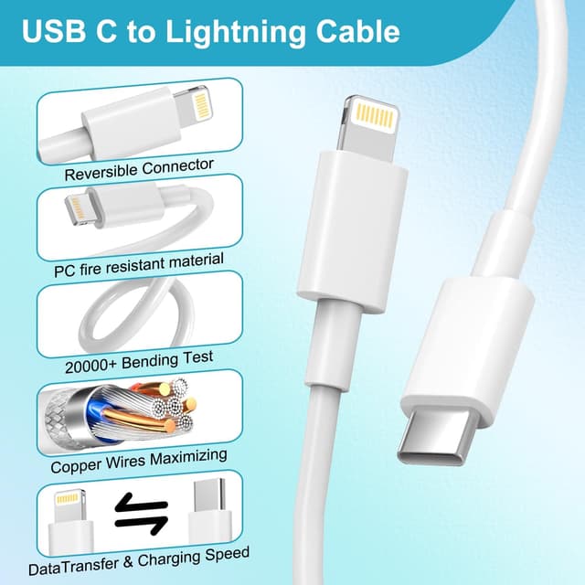 Detalle 2 de Bamkey caricatore iPhone MFi da 25W con USB‑C e cavo Lightning da 2 m (compatibile iPhone 14/13/12 e altri)