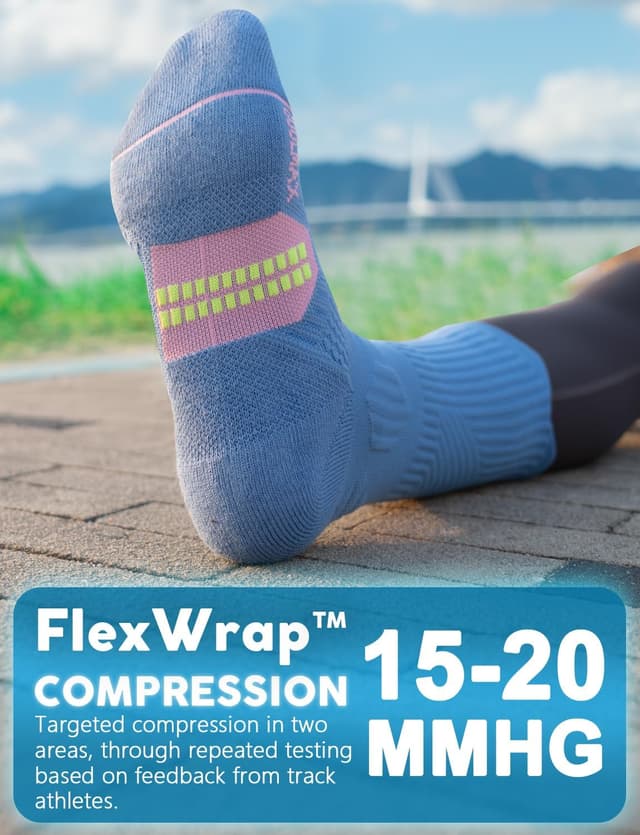 Detalle 2 de Juclise Women’s Coolmax Bamboo Compression Running Crew Socks (3 Pairs) – anti-blister cushioned support