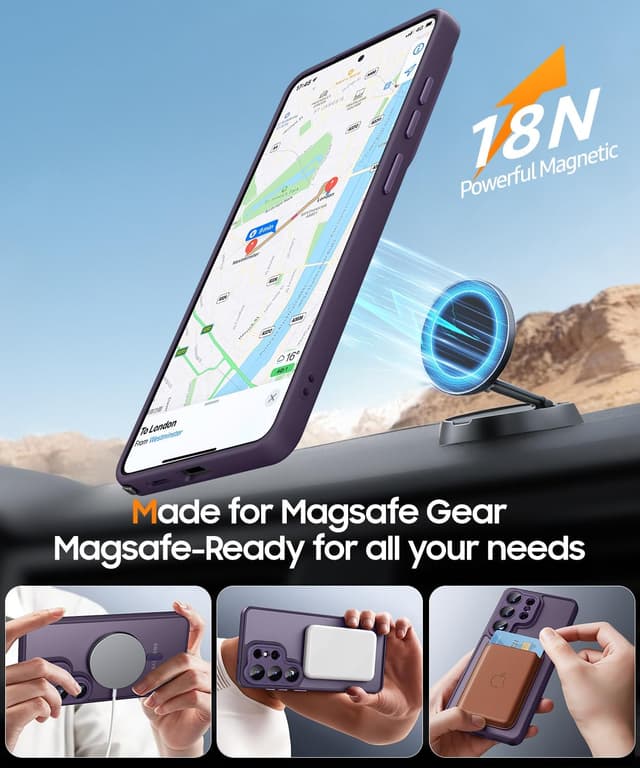 Detalle de JAME Magnetic Case for Samsung Galaxy S26 Ultra (Purple) with MagSafe fit, 2 screen protectors and camera lens protector