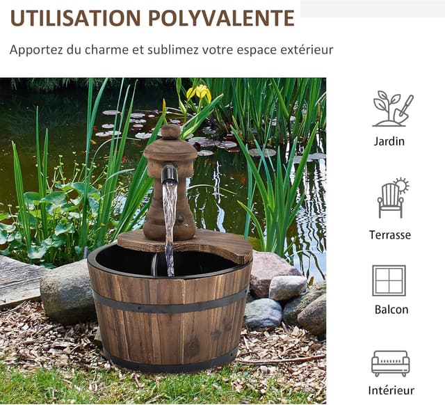 Thumbnail 3 de Outsunny fontaine tonneau Jardin Ø27x37 cm