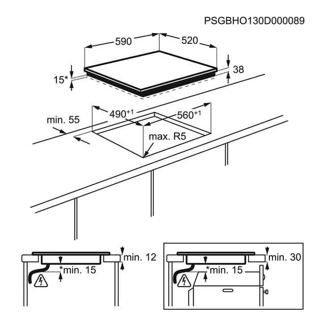 Detalle de Electrolux EHF6232IOK placa vitrocerámica zona triple 60 cm