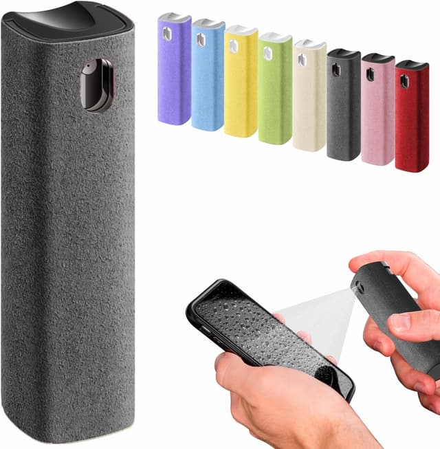 Detalle de iO CLEAN IO CLEAN Mini Screen Cleaner Spray (Finger Proof) – 3-in-1 Mist Cleaner with Microfiber Cloth & Protective Cover, Grey