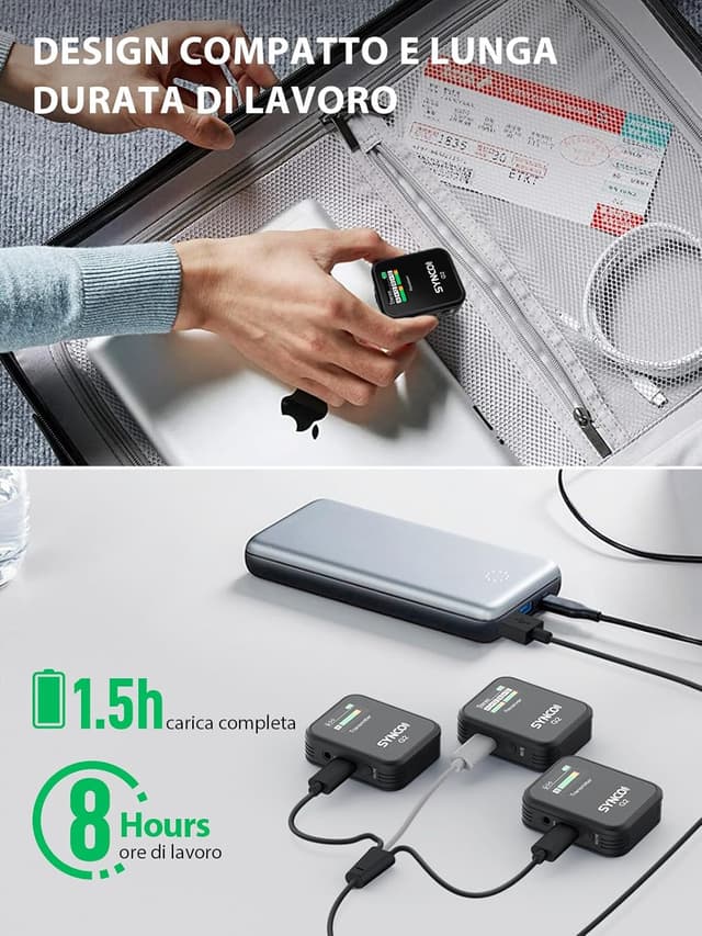 Detalle de SYNCO Microfono Lavalier Senza Fili G2 (A2) a 2 canali con display TFT per smartphone, DSLR e live streaming